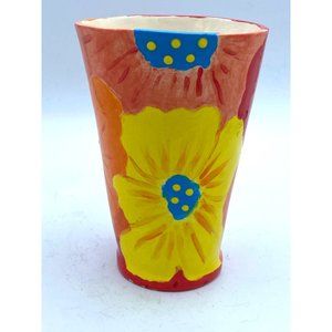 Hand Painted Bright Colorful Flowered Vase Ceramic